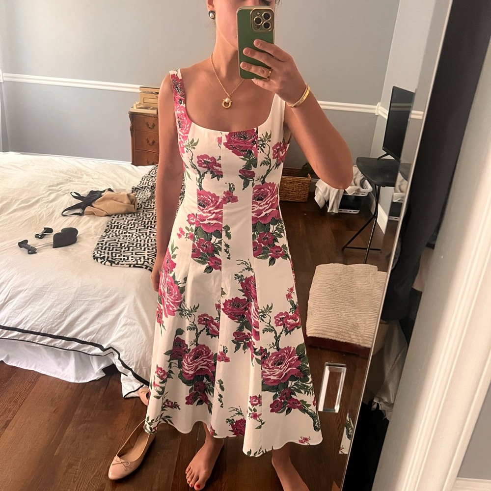 Carolina Herrera Midi Dress with Pink Floral Print